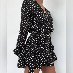 Black Polka Dot Wrap Dress
